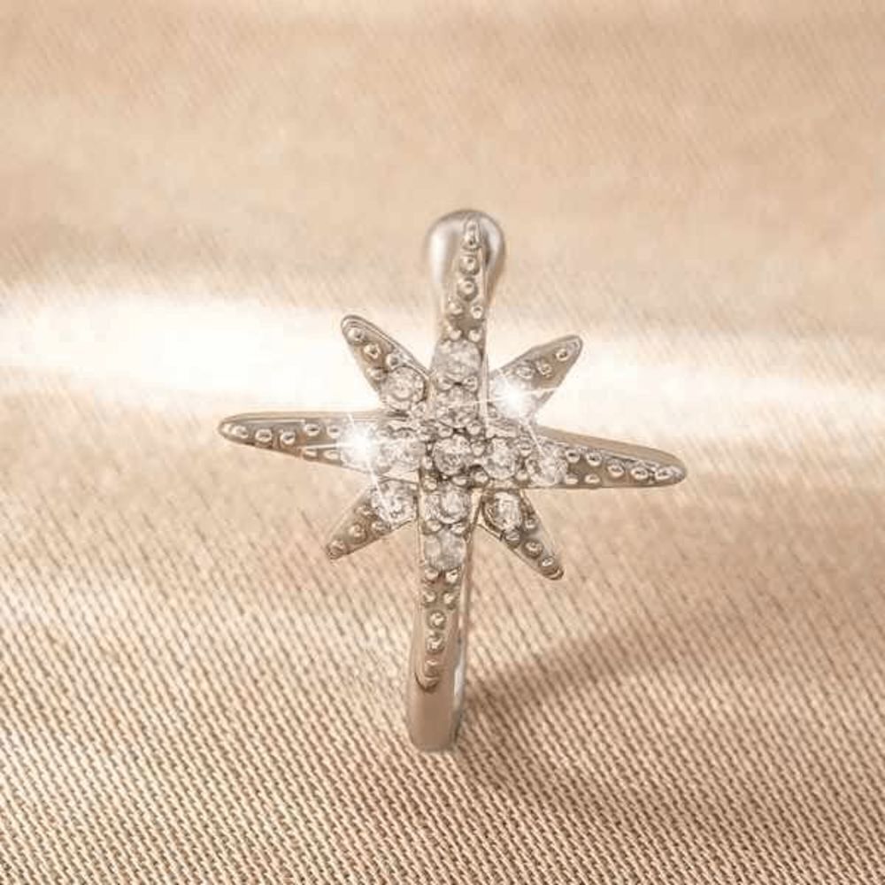 WHITE GOLD DIAMOND STAR NOSE CUFF/RING - Picture 4 of 4